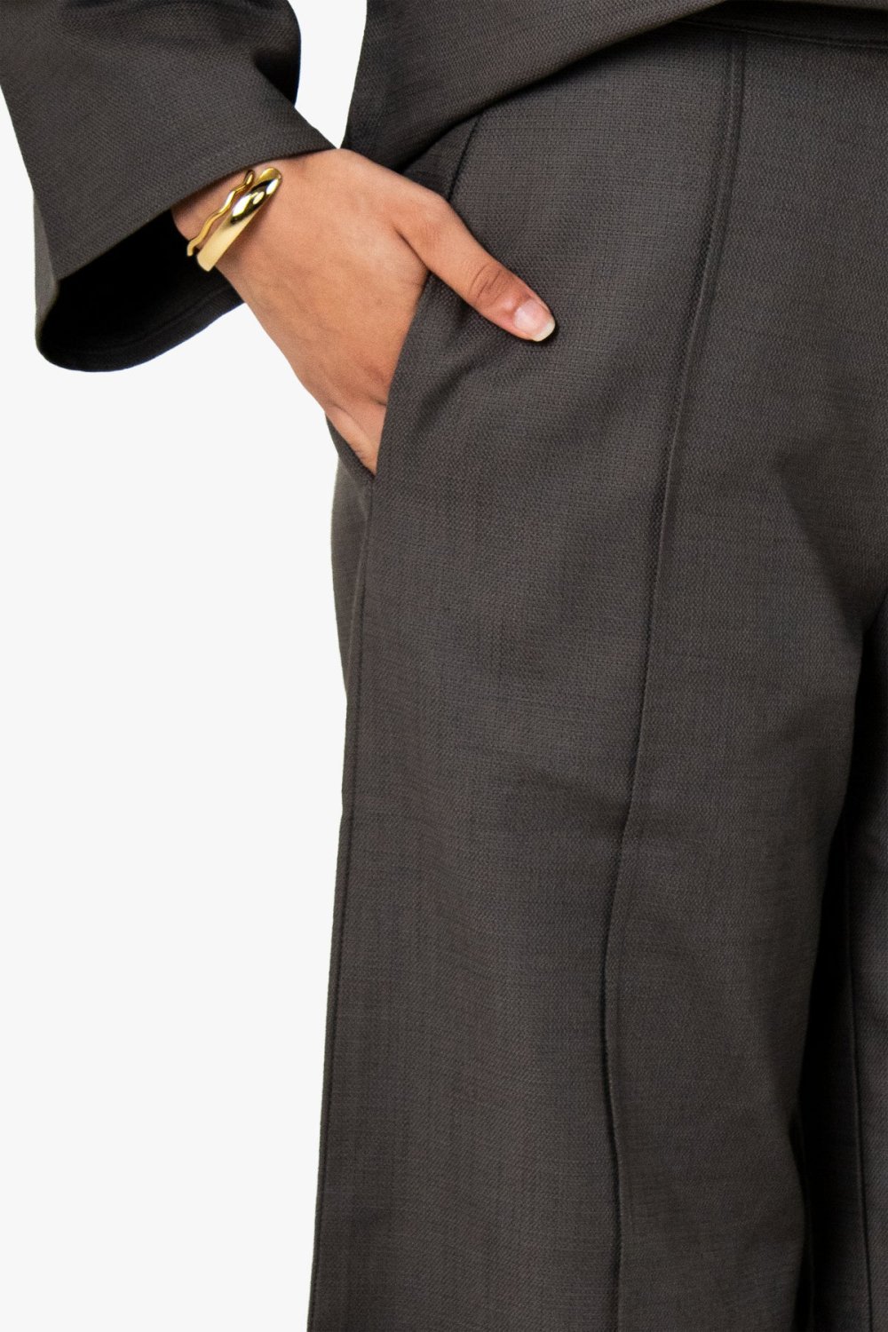 Pantalon large en coton à pli marqué - Taupe foncé