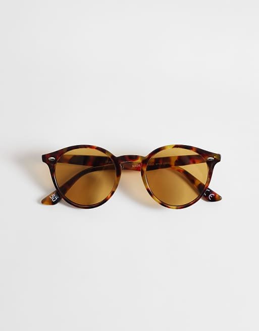 Lunettes de soleil rondes à motif écaille de tortue et verres marron