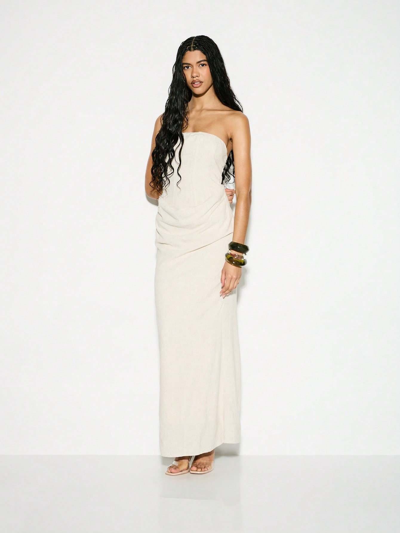 Robe De Soirée Drapée Et Froncée Sans Bretelles Avec Panneau De Corsage