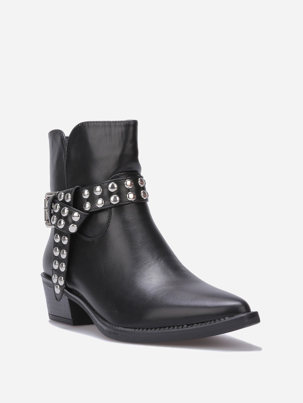 Bottines santiags à bride cloutée noires