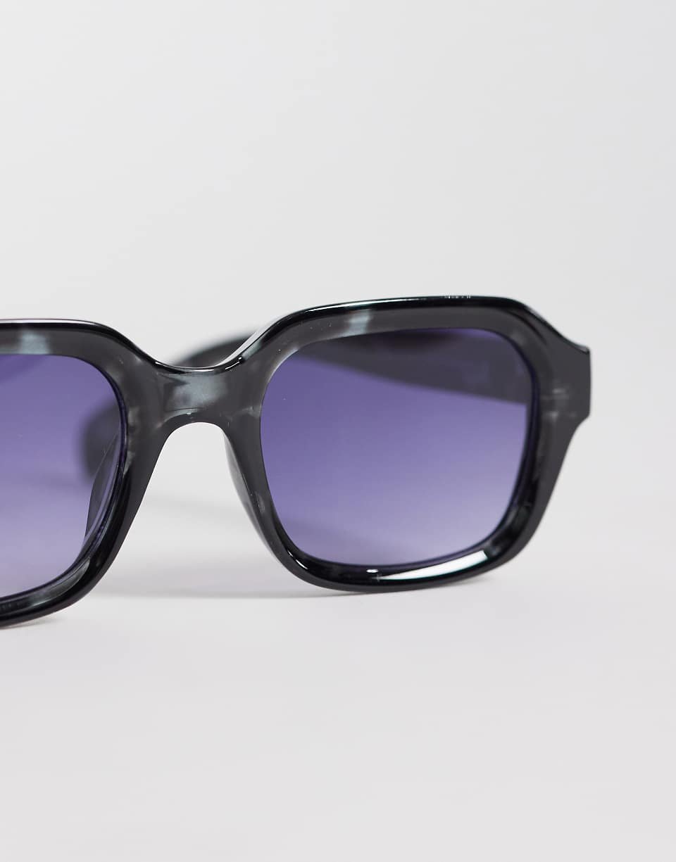 Lunettes de soleil carrées à monture fine effet écaille de tortue et verres bleus - Bleu