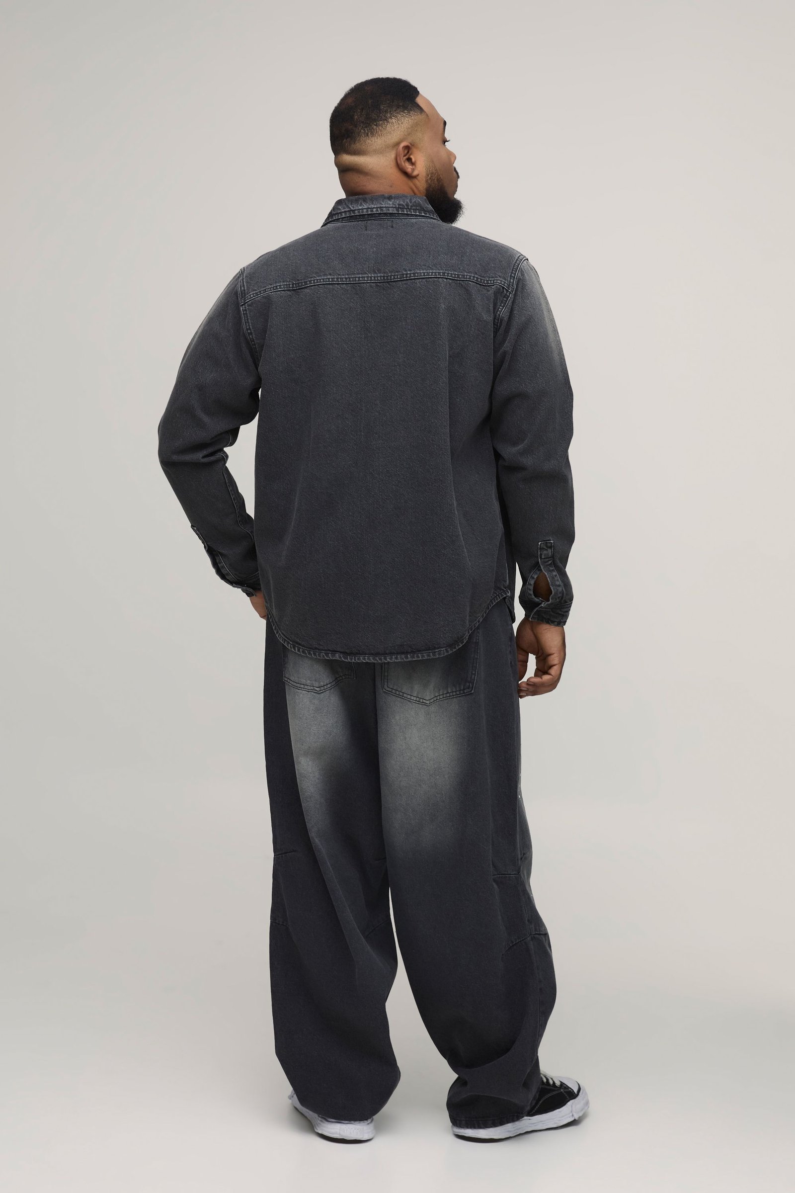 Chemise en Denim Délavé à Éclaboussures de Peinture Coupe Regular Plus
