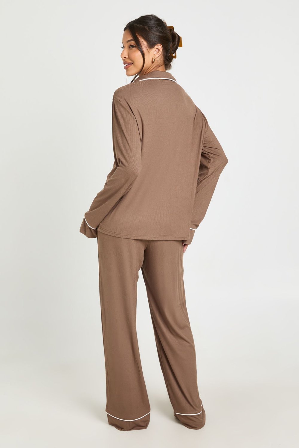 Pyjama chemise w sarwal côtelé chocolat