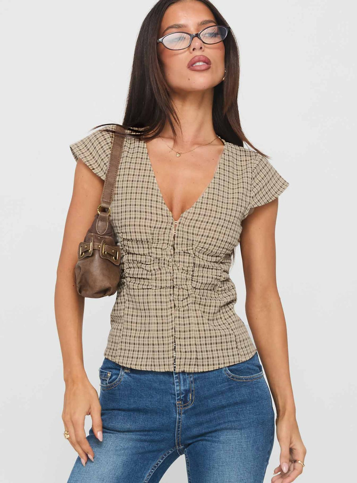 Top corset froncé à carreaux