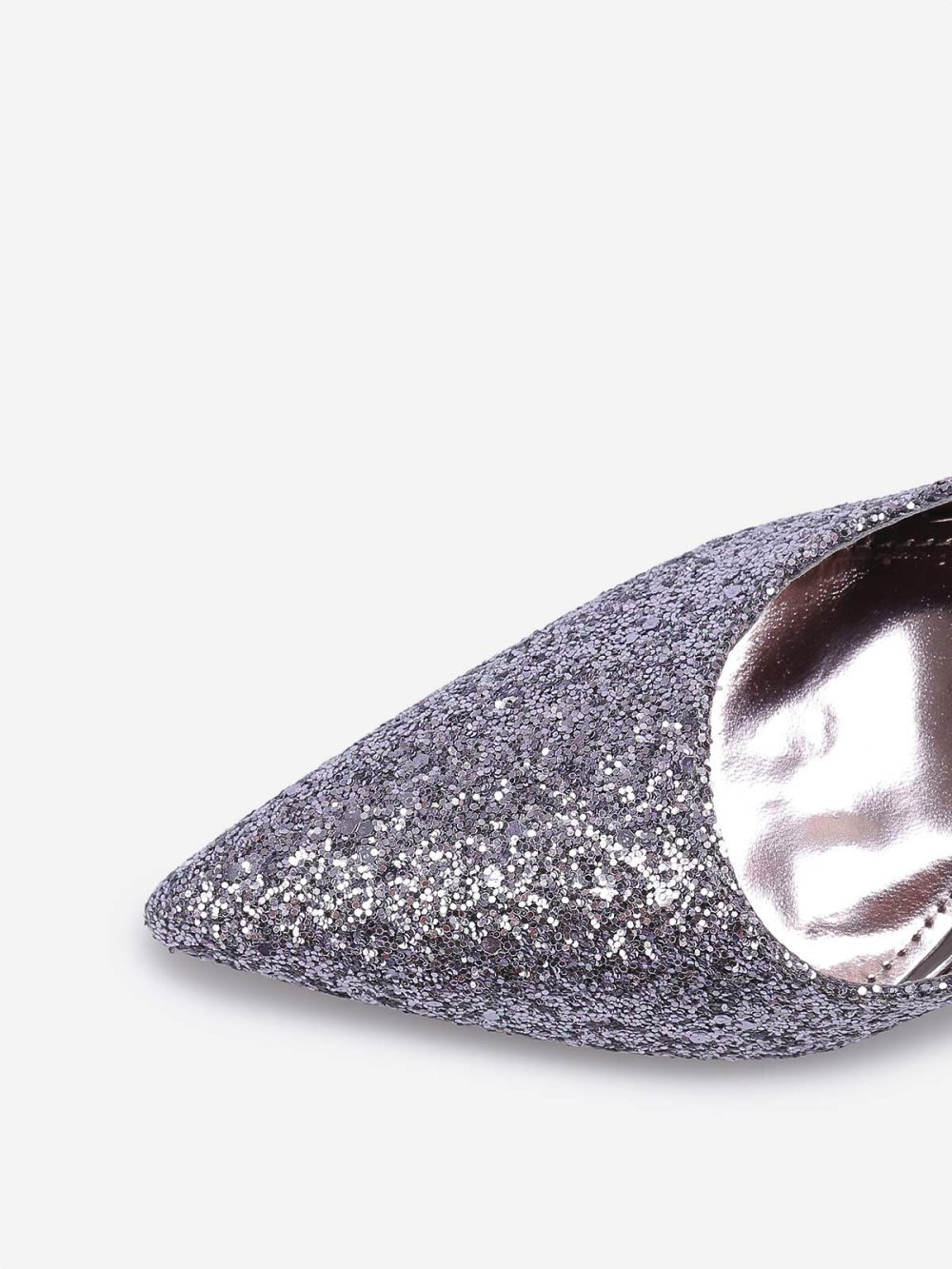 Grey sequin heels with metallic heel