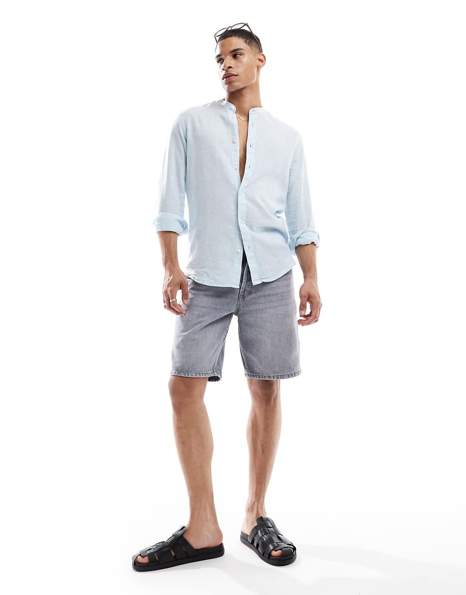 Chemise b lin mkhlout w col grand-père - Zre9 fate7