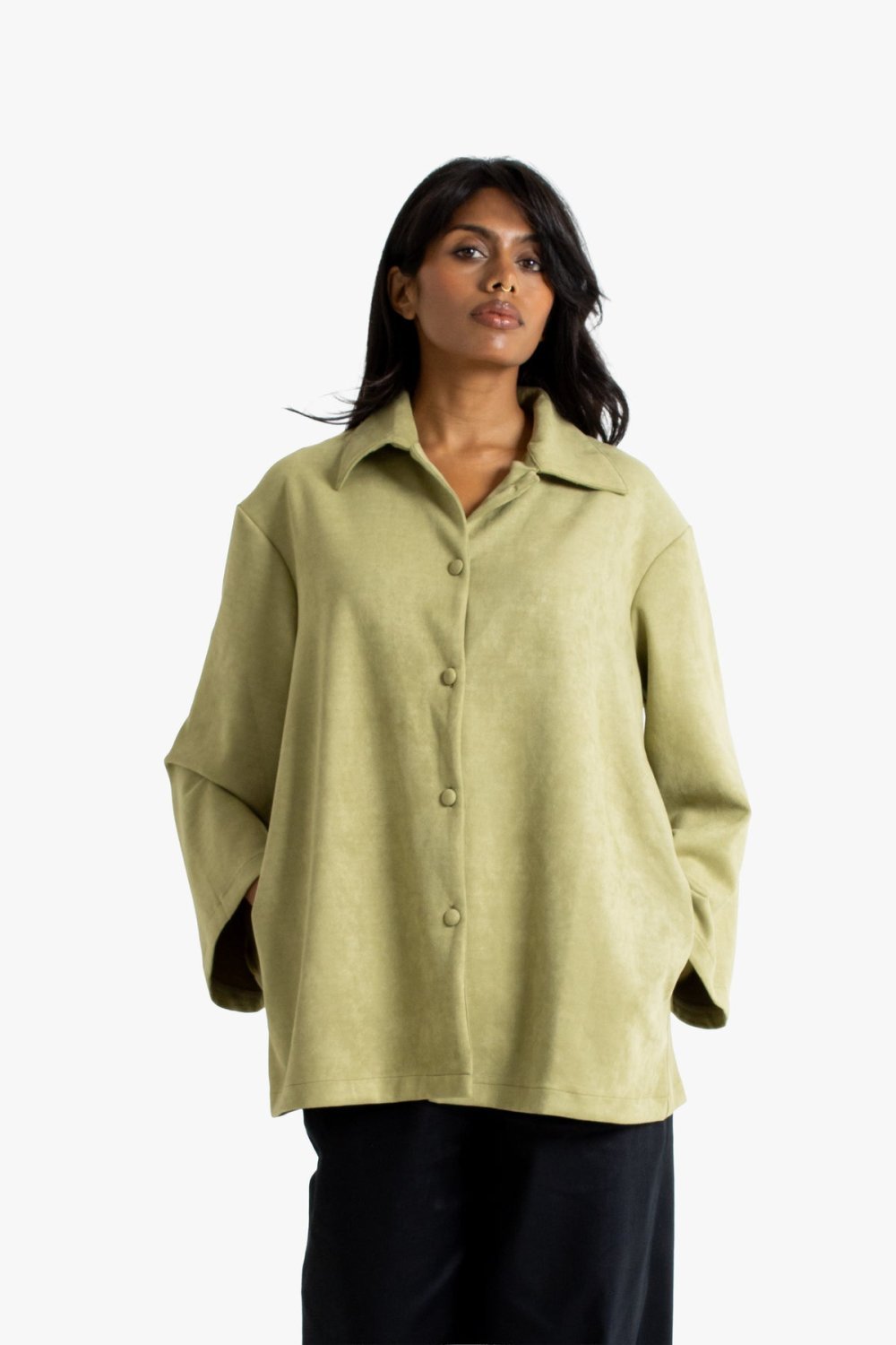 Veste chemise en suédine - Vert pistache