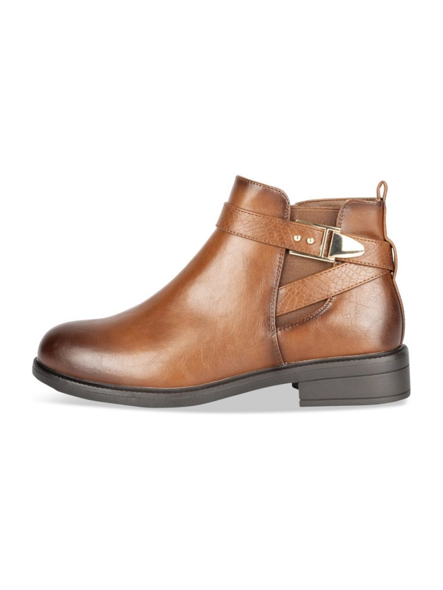 Bottines à boucle dorée cognac