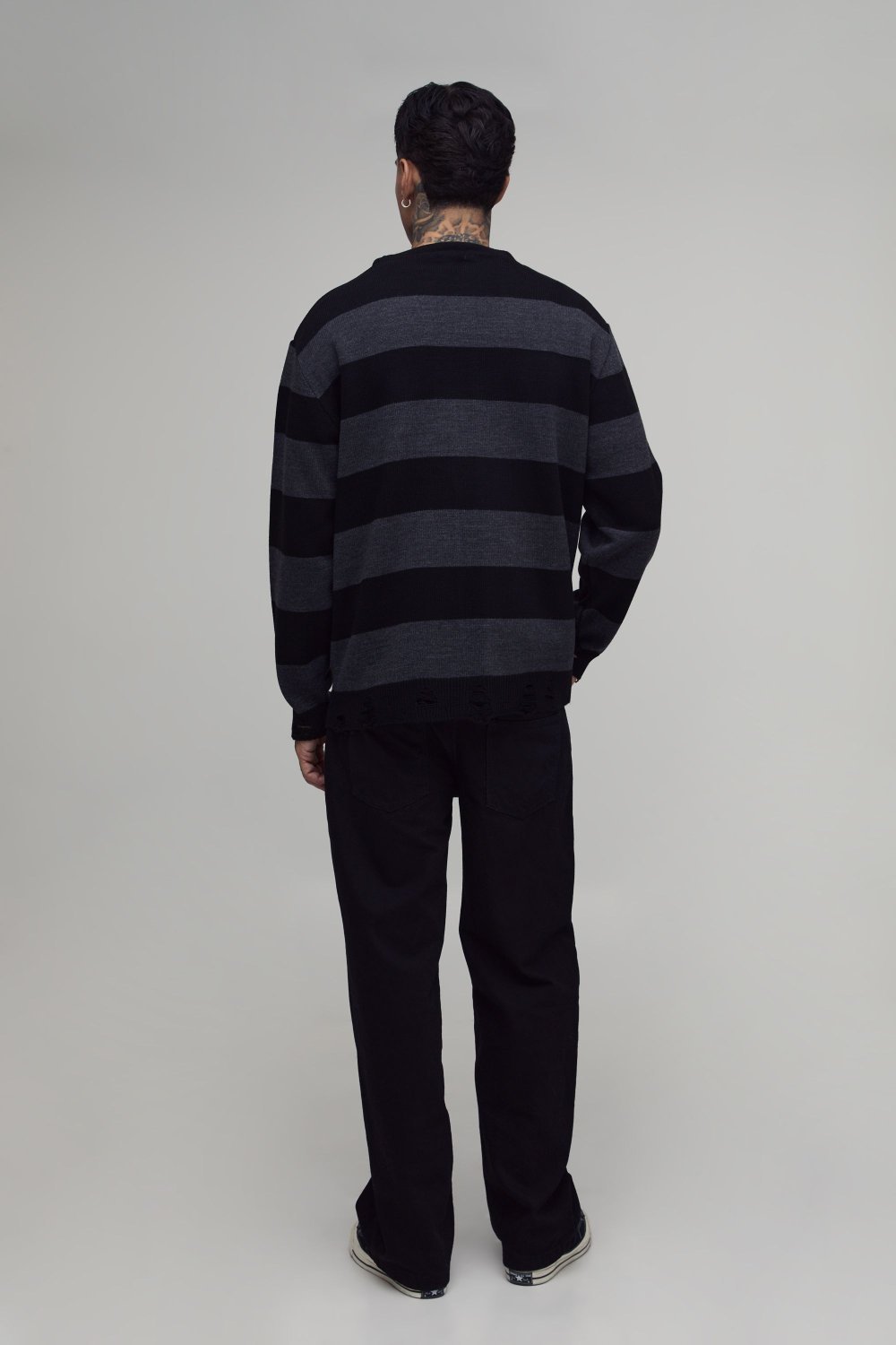 Black and grey distressed striped cardigan
