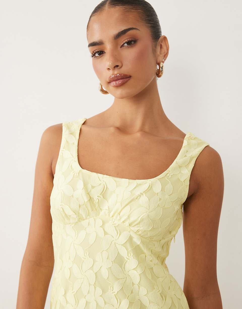 Lace mini dress with swishy hem - Lemon