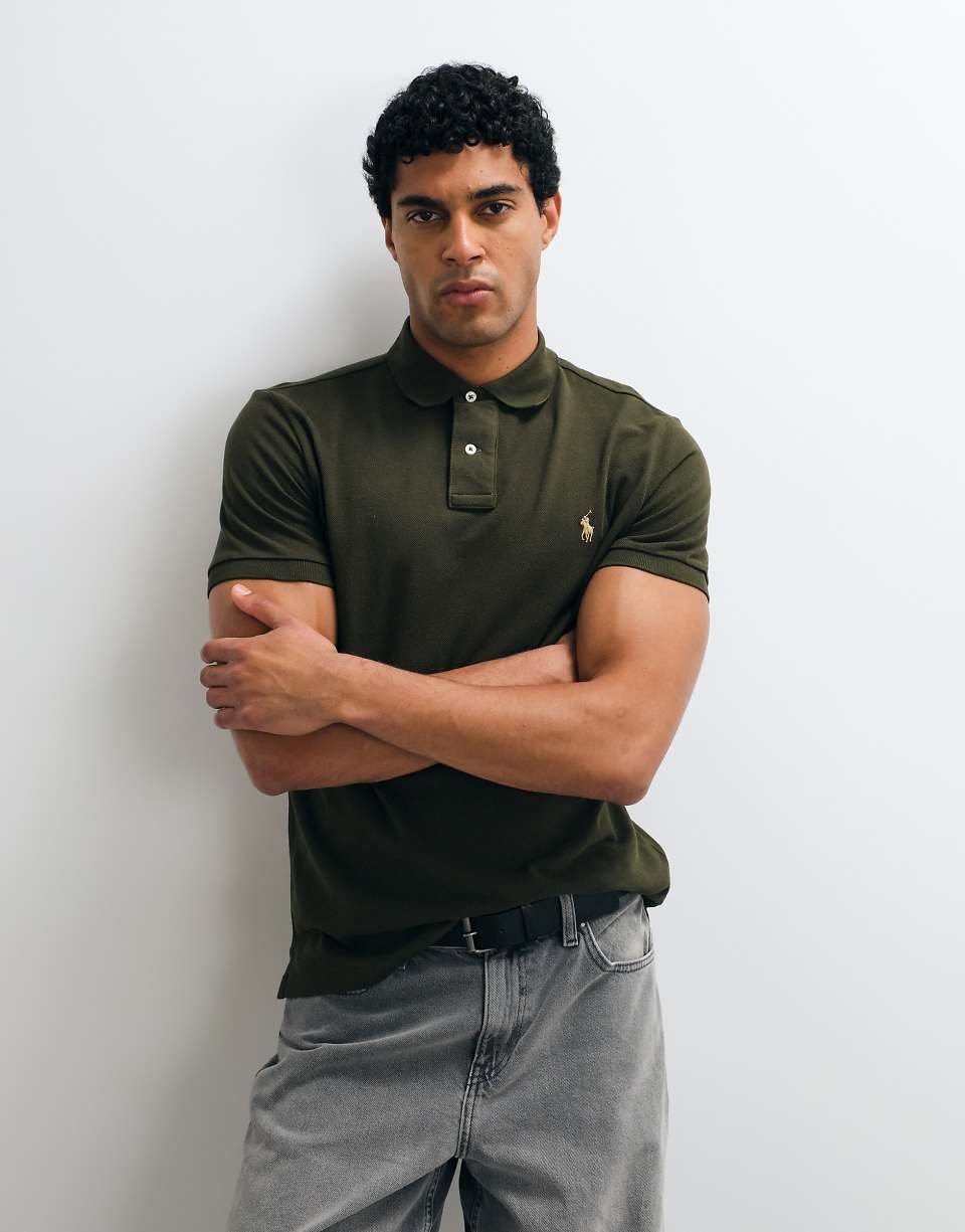 Polo piqué slim fit à logo icon personnalisé kaki