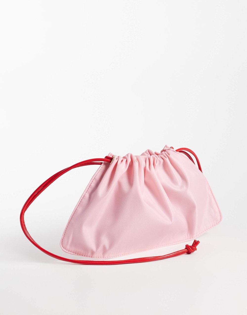Pink drawstring clutch bag