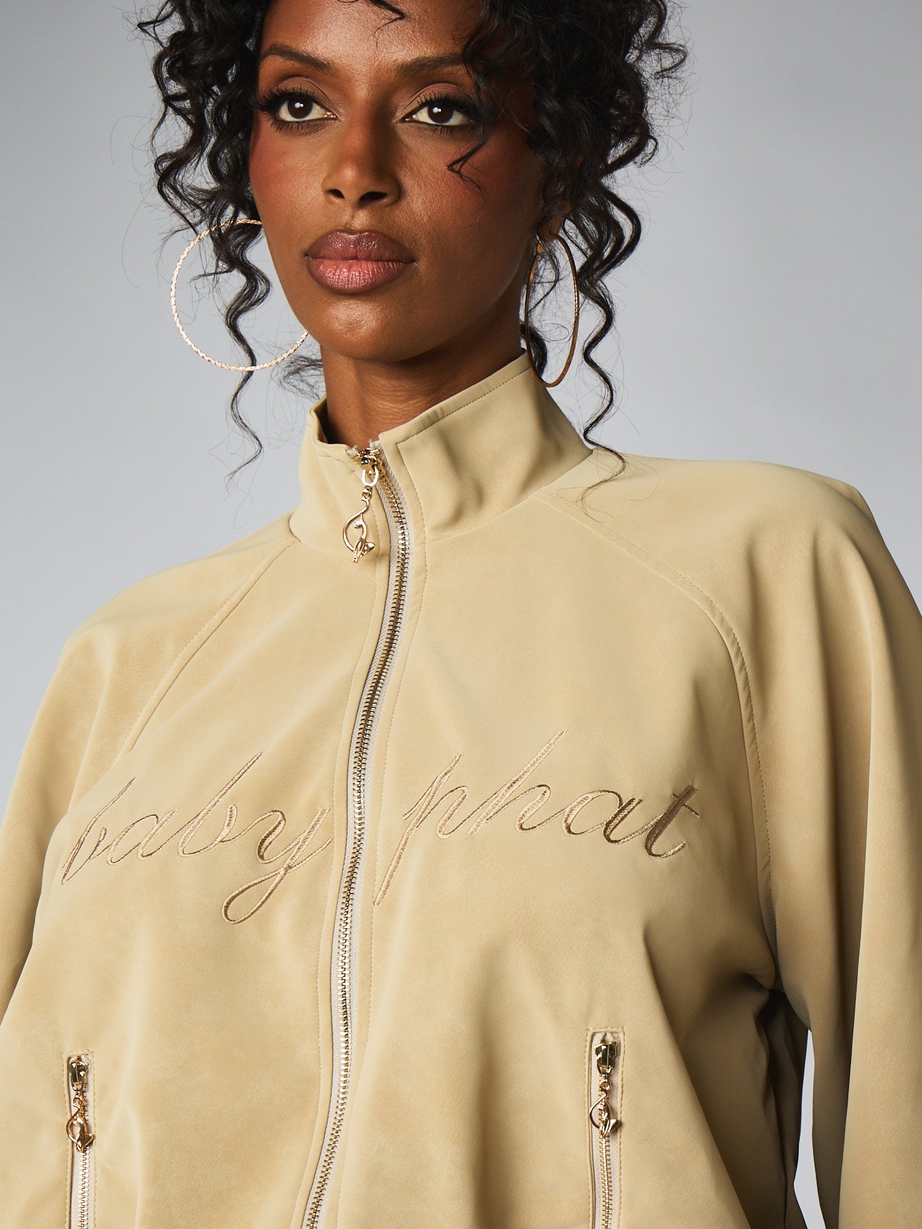 Short suede bomber jacket with embroidered logo