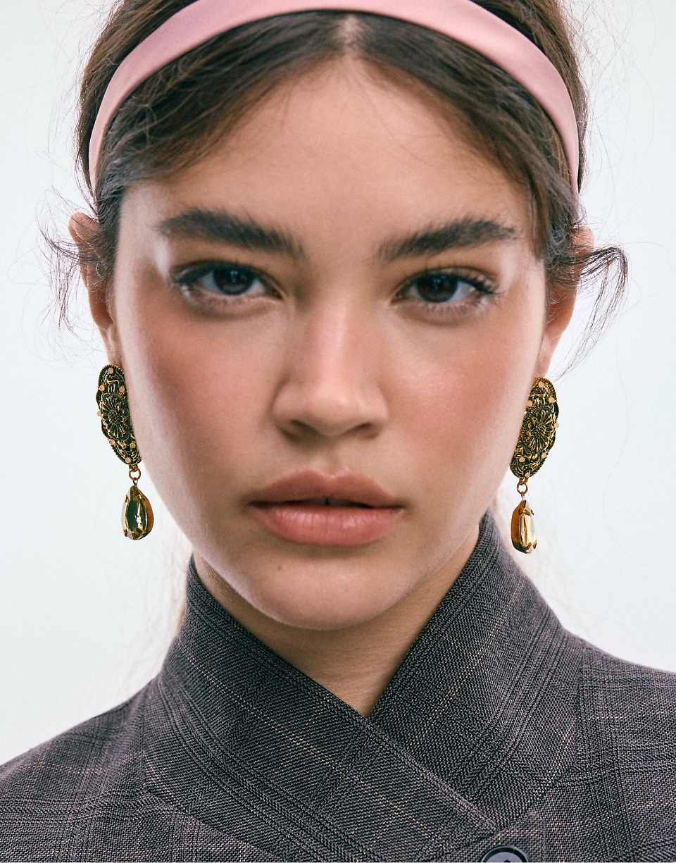 Boucles d'oreilles goutte gravées kaki