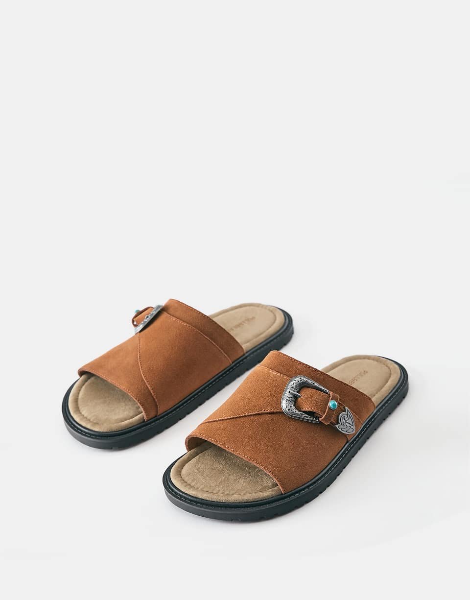 Sandales style santiags en cuir - Marron