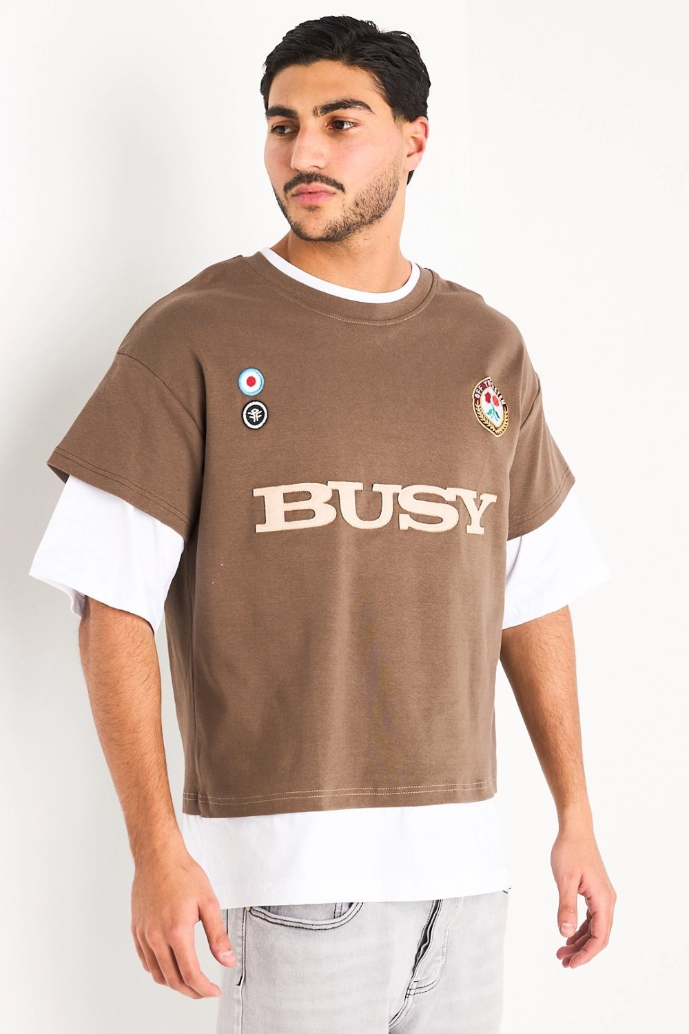 T-shirt qahwi effet superposé manches 3/4
