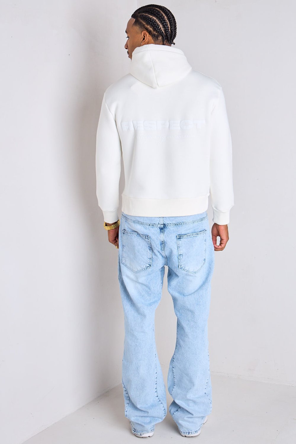 White oversized Respect slogan hoodie