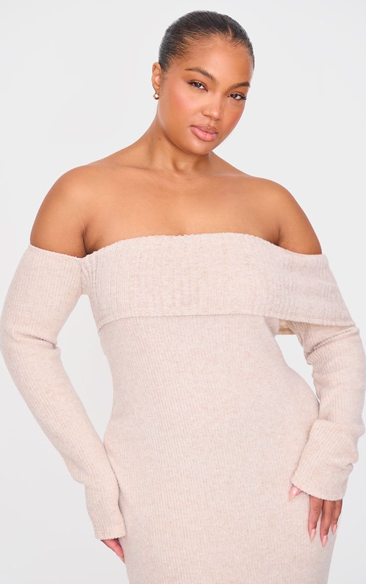 Robe twila col bardot f côtes brossées - Grande taille