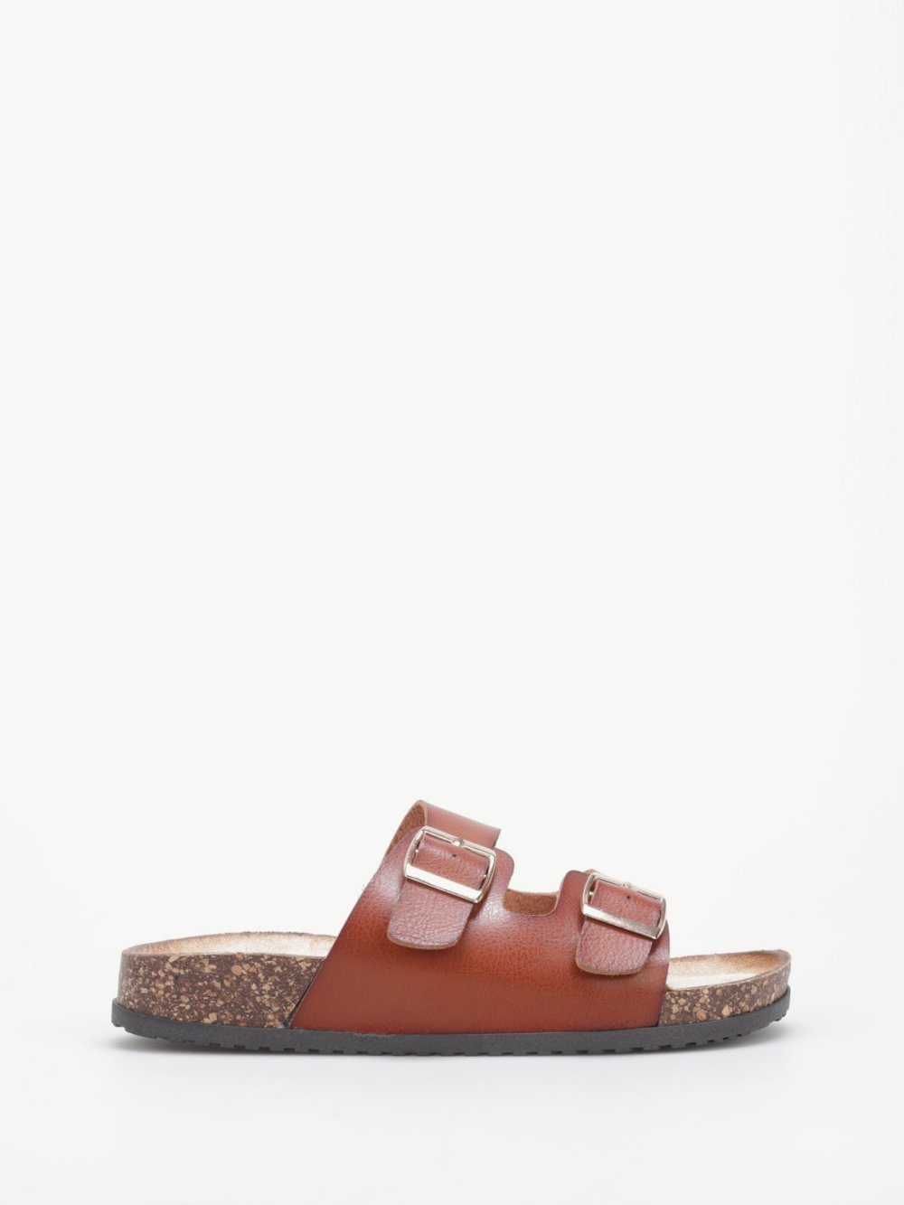Camel faux leather double-strap cork mules