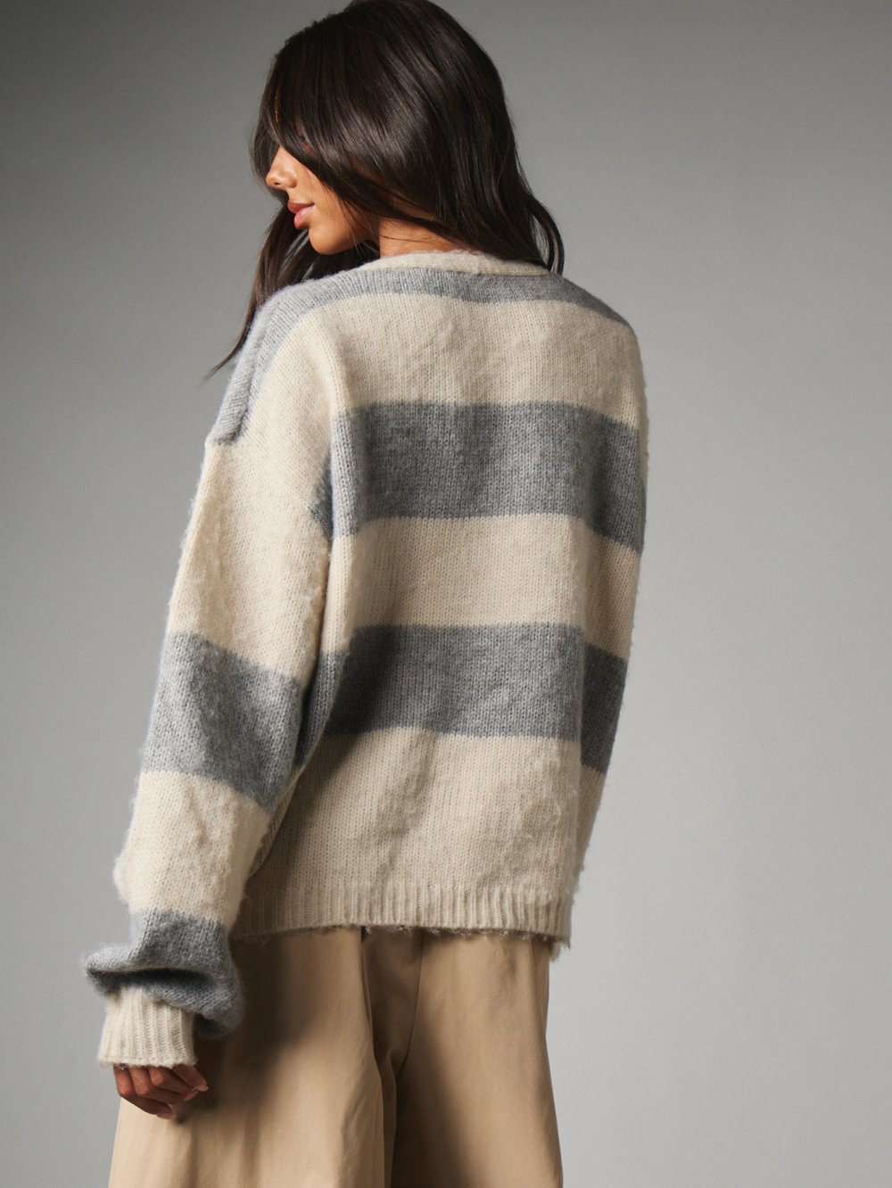 Striped tie-front cardigan