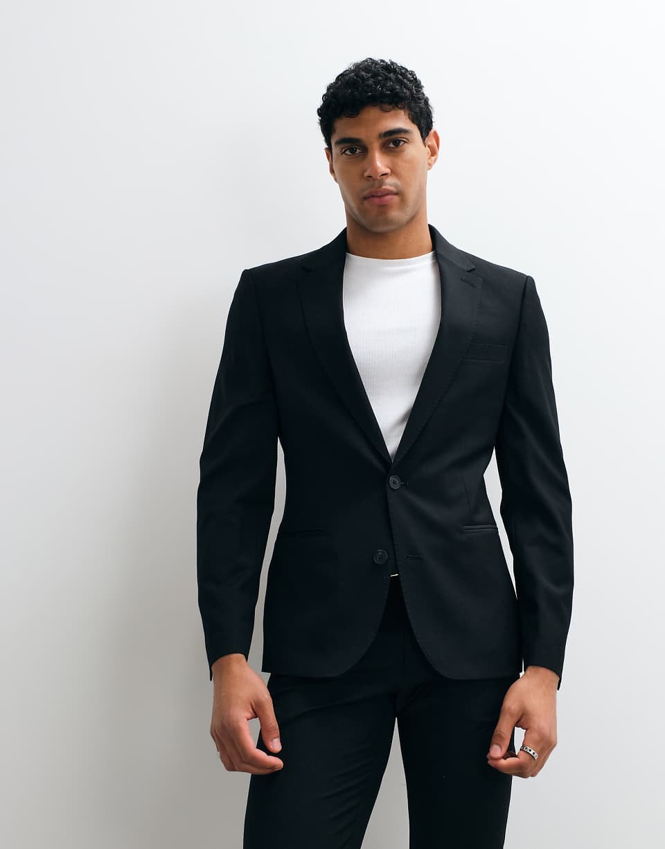 Blazer de costume ajusté en laine lavable en machine - Noir