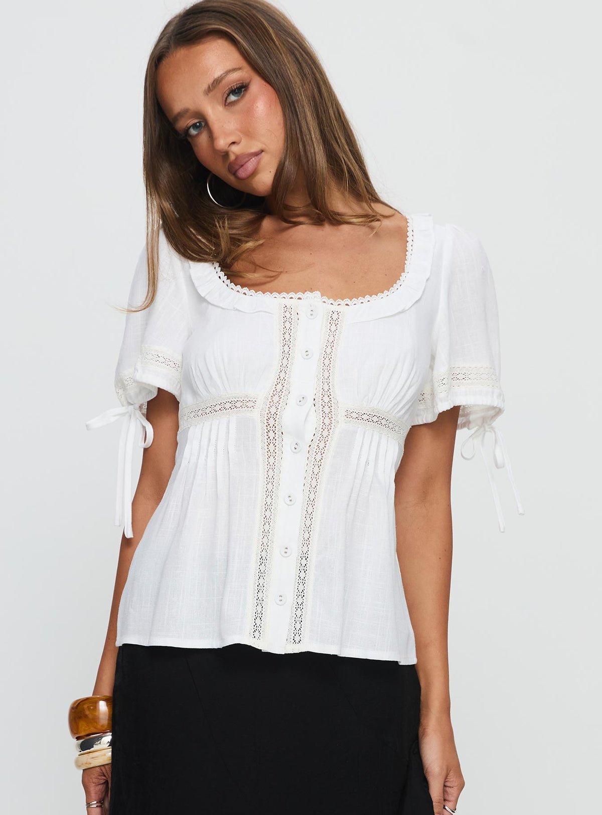 Pleated lace panel blouse
