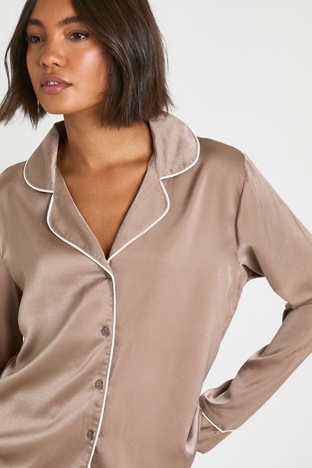 Pyjama chemise w sarwal f satin b passepoil - Tall