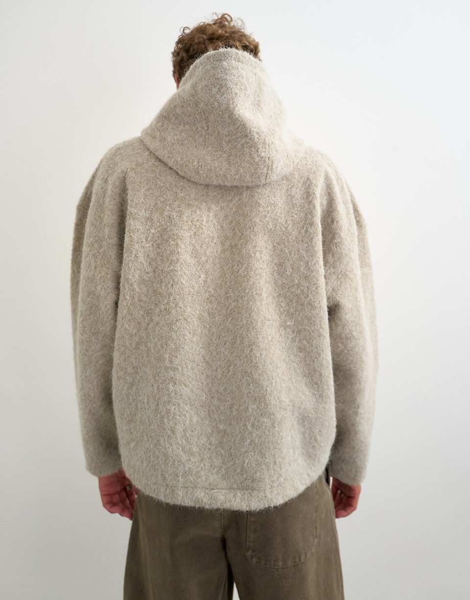 Hoodie coupe carrée en imitation peau de mouton brossée couleur pierre
