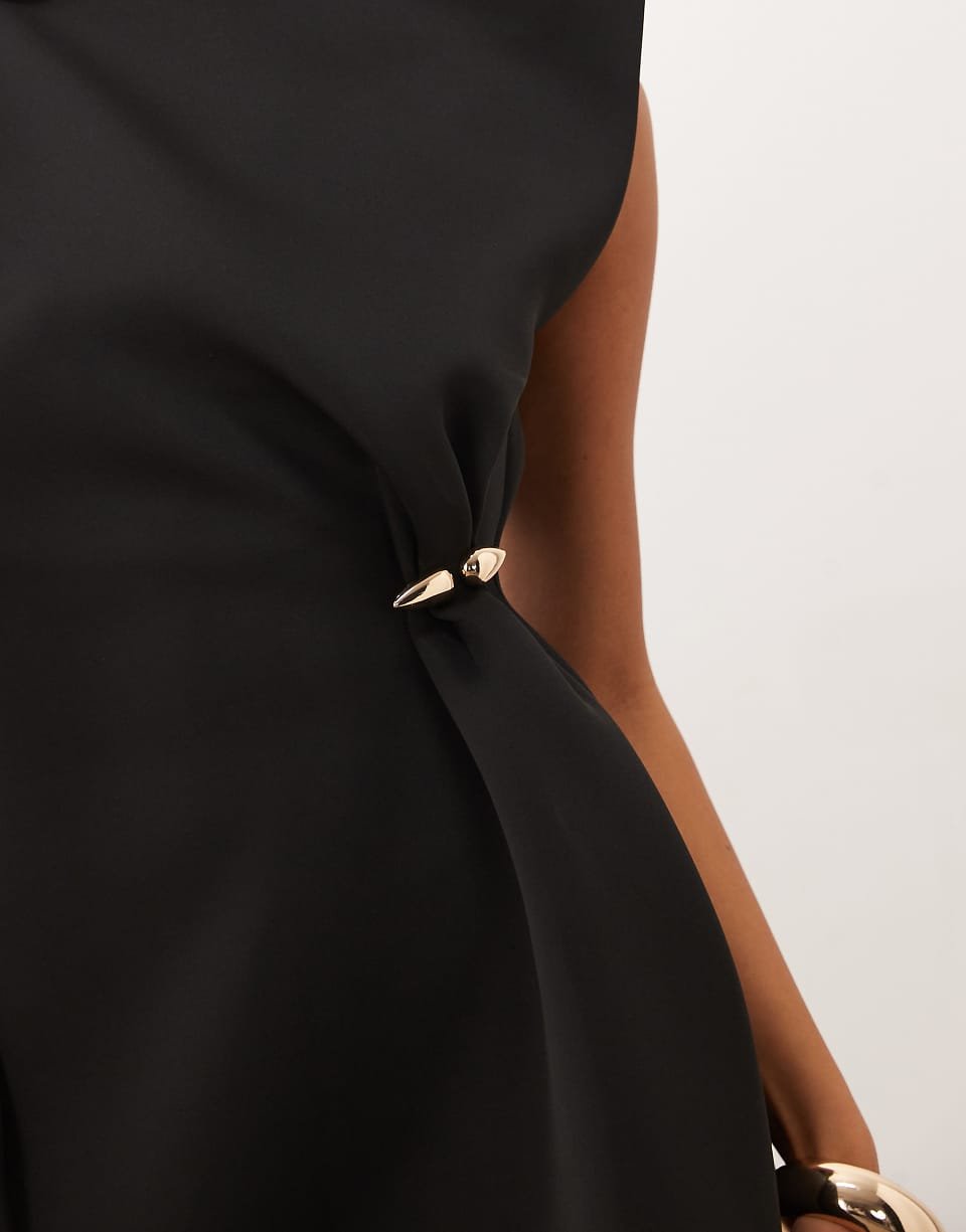 One-shoulder mini dress with gold trims - Black