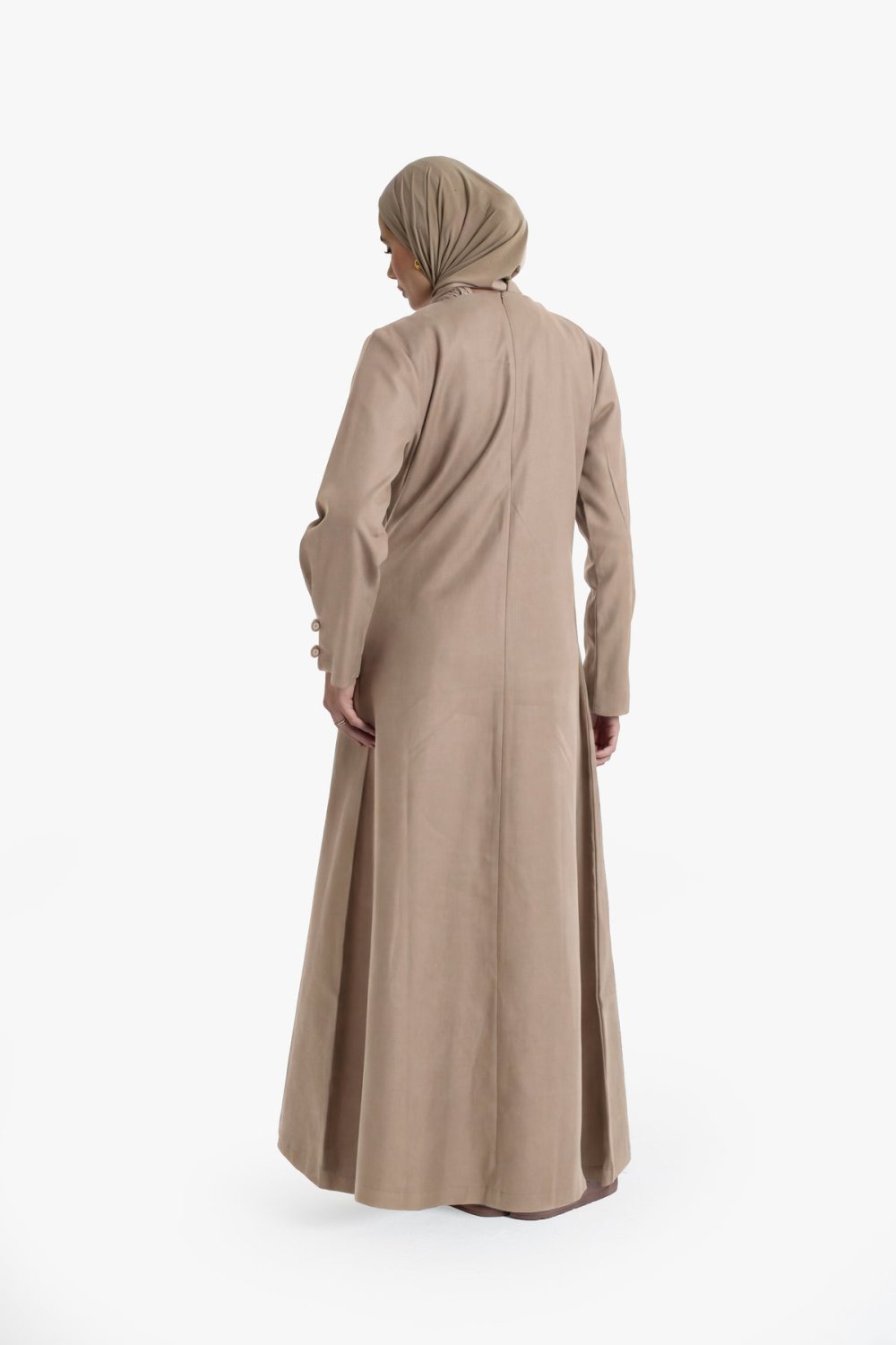 Cotton Tencel side-button wrap dress - Beige