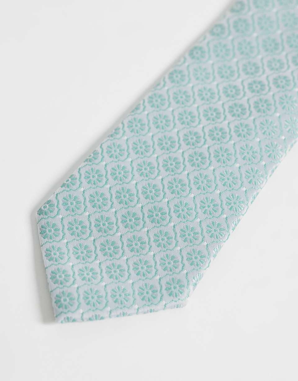 Geometric Floral Print Tie - Blue