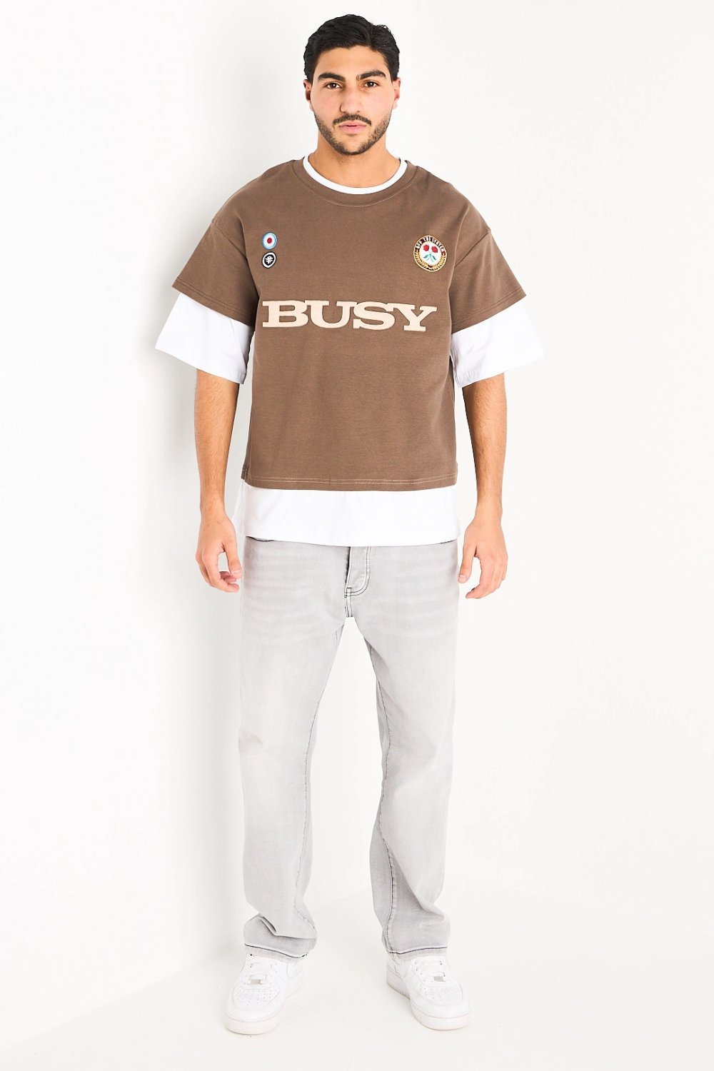 T-shirt qahwi effet superposé manches 3/4