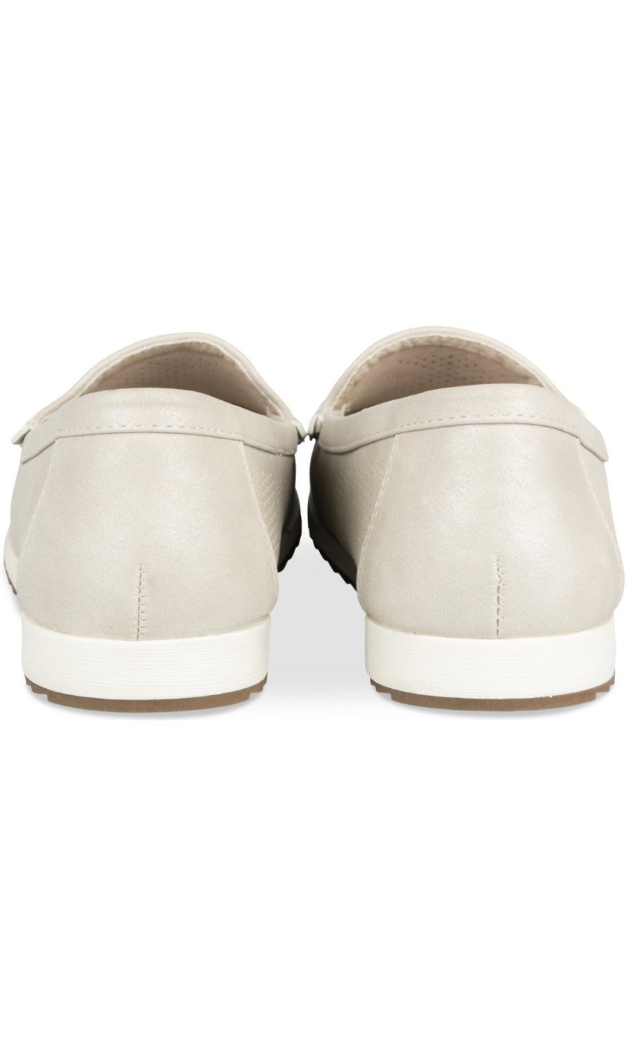 Beige perforated horsebit loafers