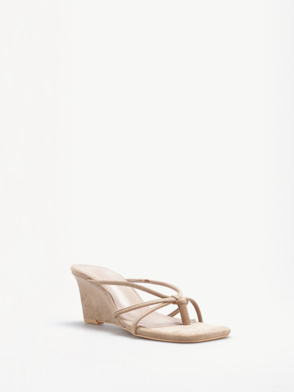 Taupe wedge flip-flops with thin straps