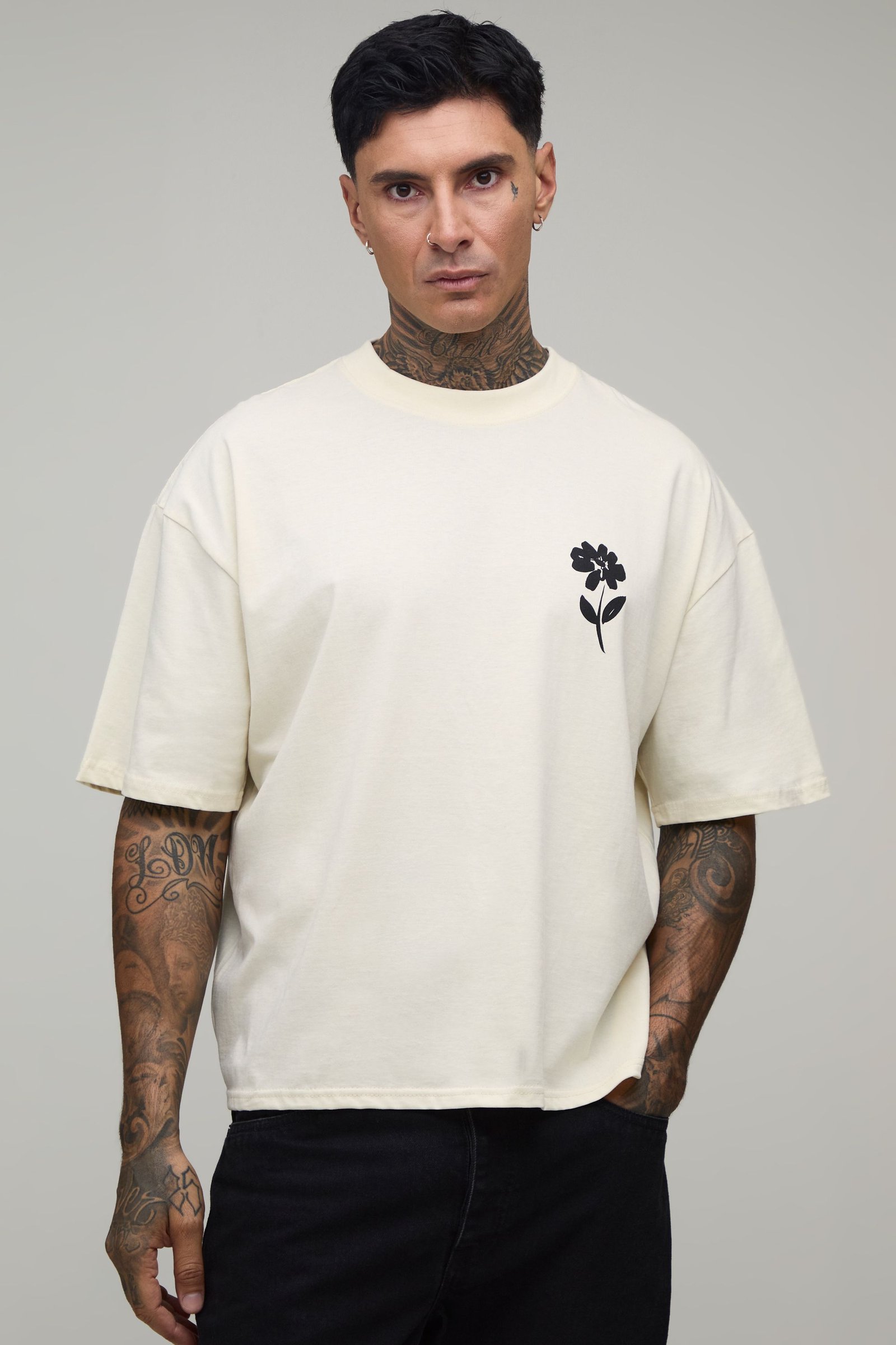 T-shirt oversize b col twil w imprimé nwar - Tall