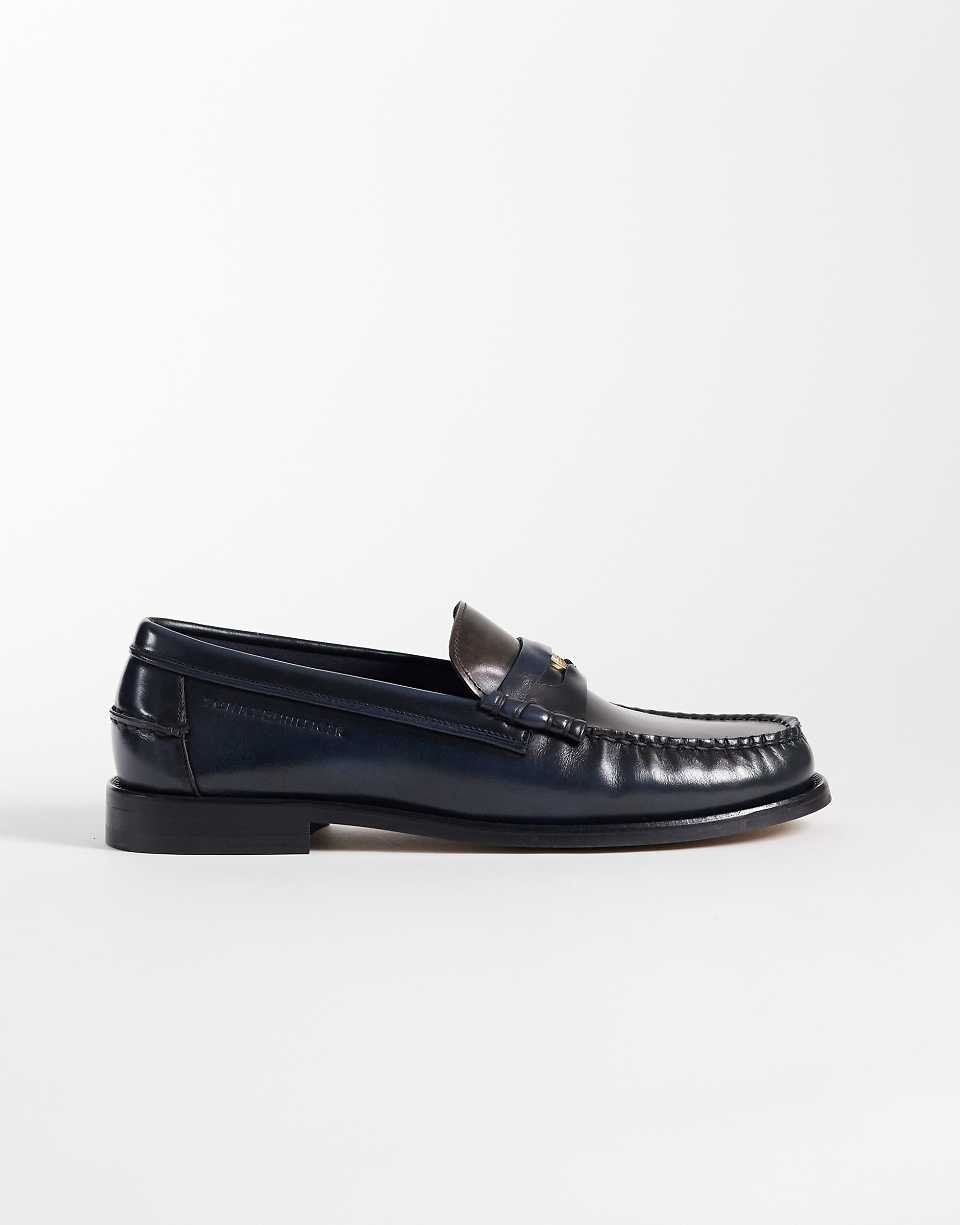 Mocassins en cuir froncé premium bleu marine