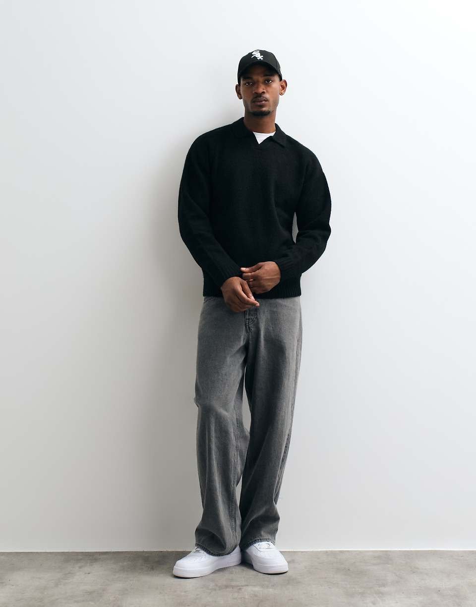 Oversized fluffy polo jumper - Black