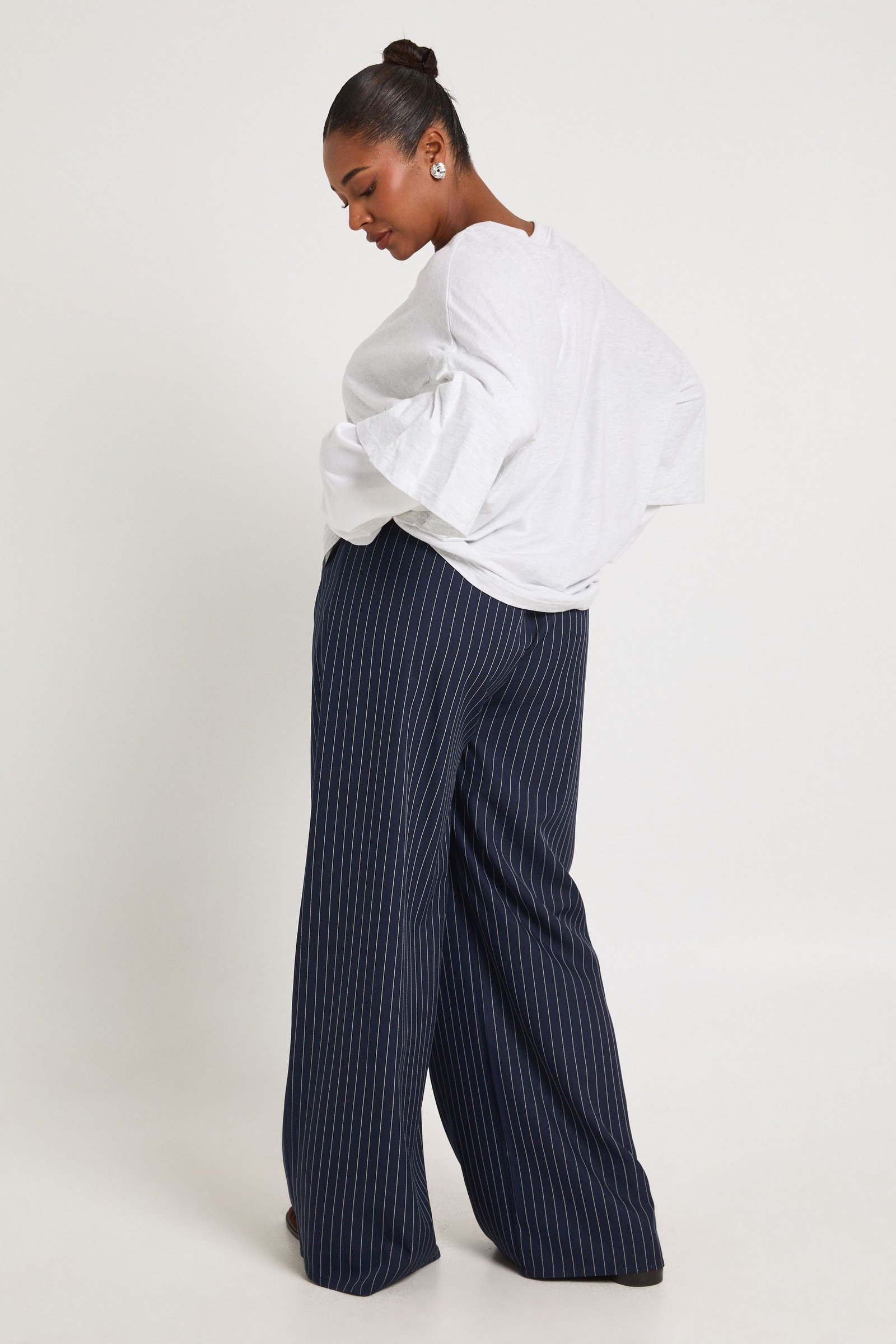 Pantalon à rayures tissées taille - Grande taille