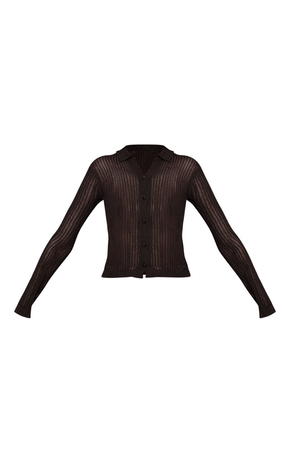 Chocolate openwork collared cardigan