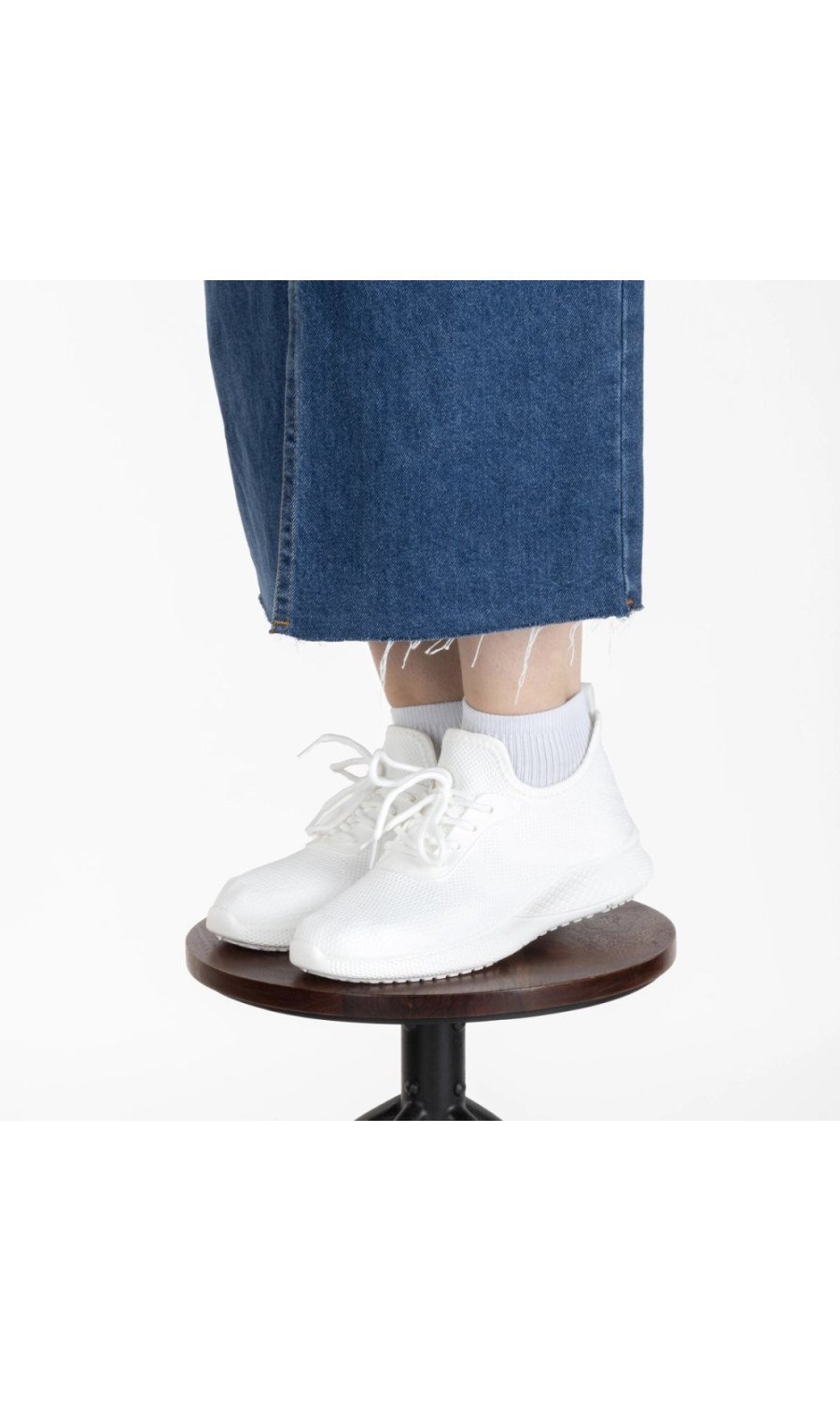 White knit sneakers with decorative lacing