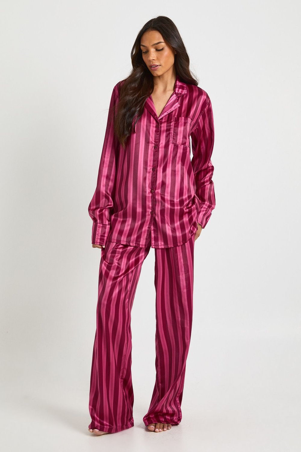 Pyjama chemise w sarwal f satin mkhettet - Tall
