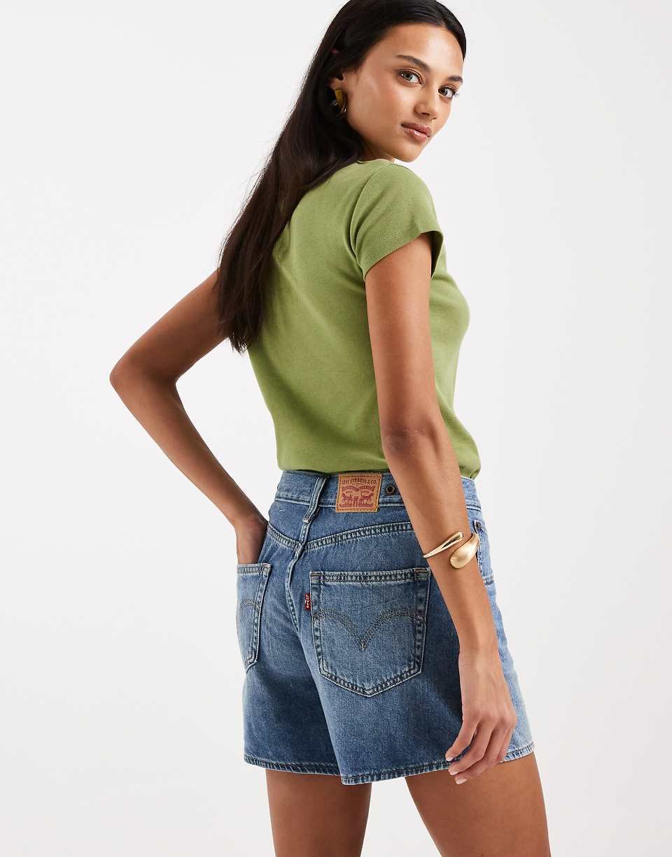 Short en jean mi-long à taille cintrée - Bleu moyen