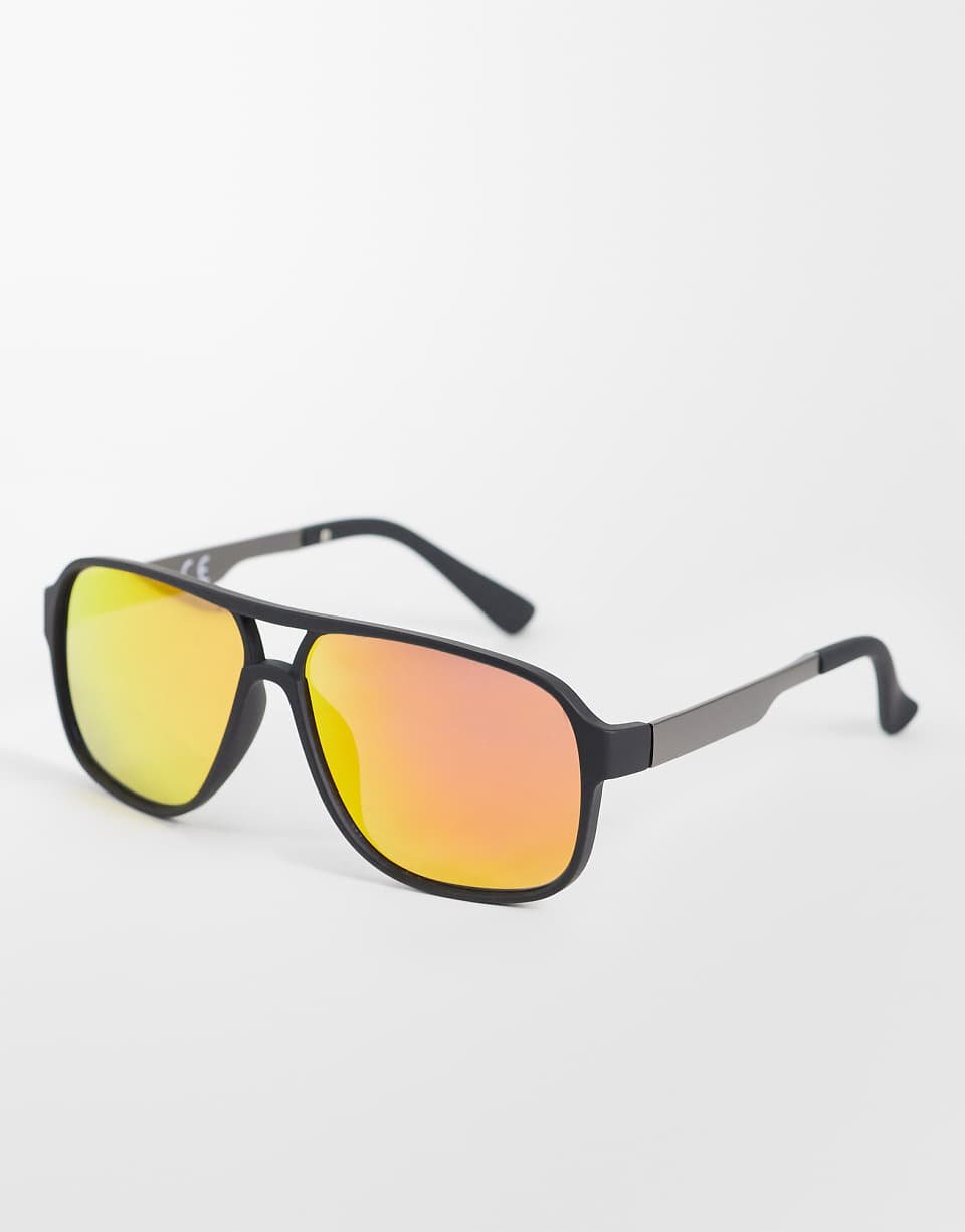 Lunettes de soleil avec monture mate et verres ambrés réfléchissants - Noir