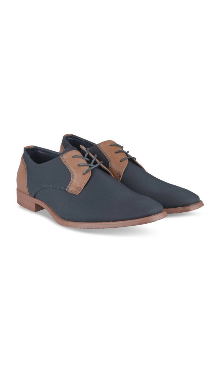 Derbies bi-matière talon camel bleu marine