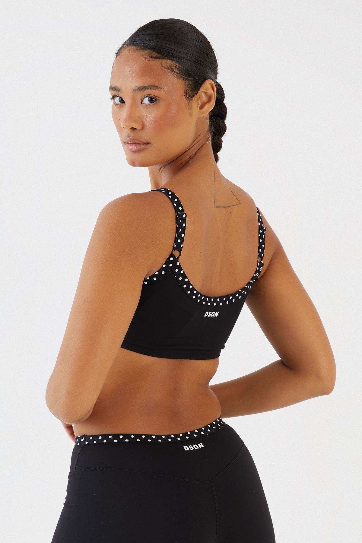 Layered polka dot sports bra