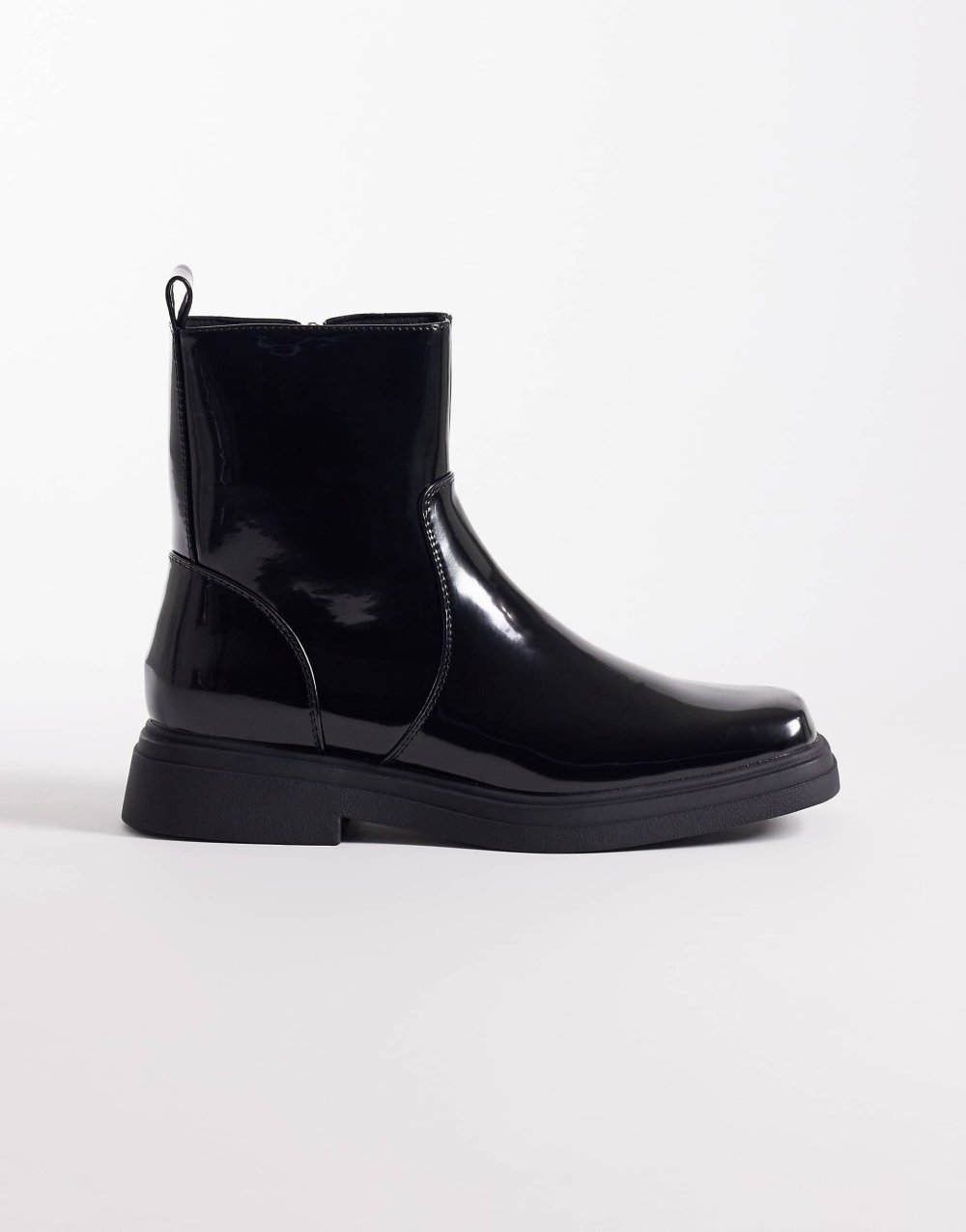 Patent square toe Chelsea boots in black