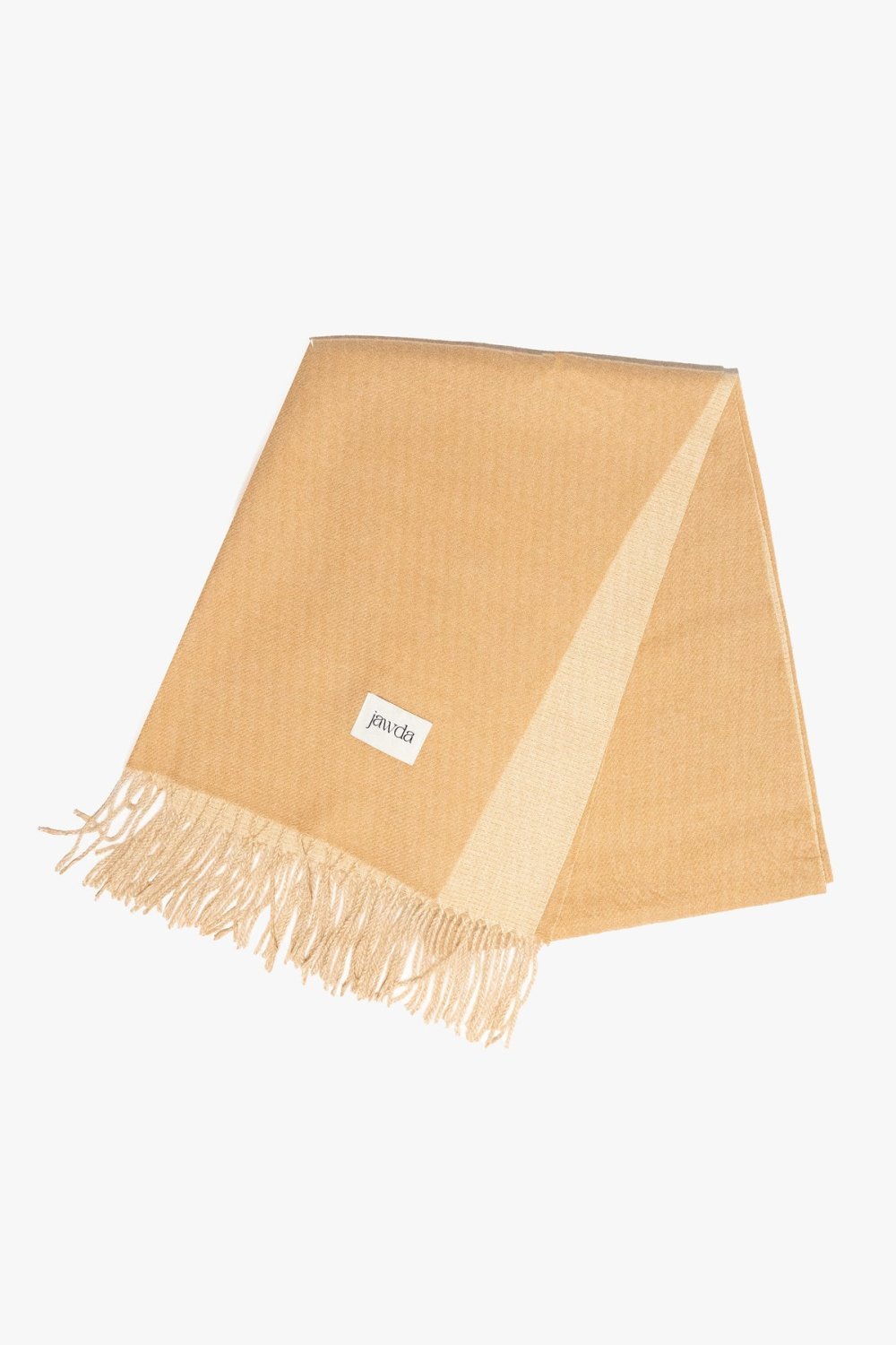 Two-tone fringed winter scarf - Camel