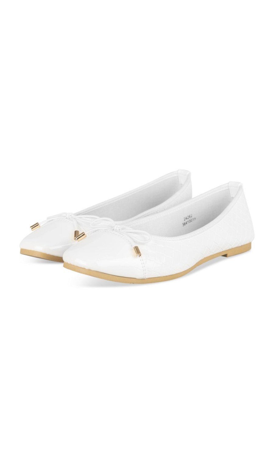 White patent-look woven-texture ballerinas