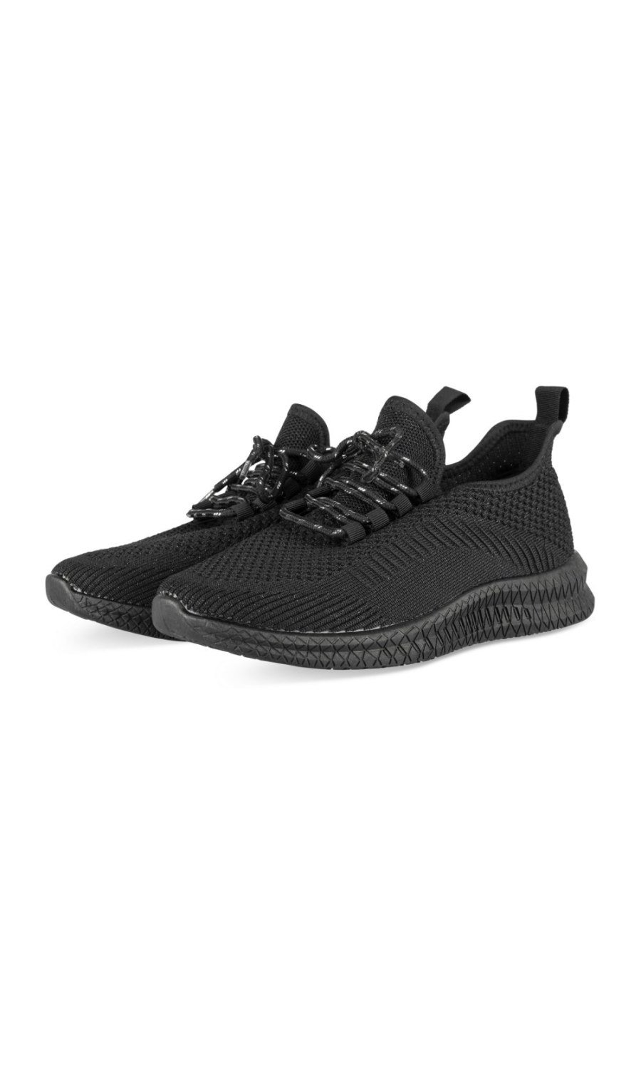 Black knit sneakers with elastic laces