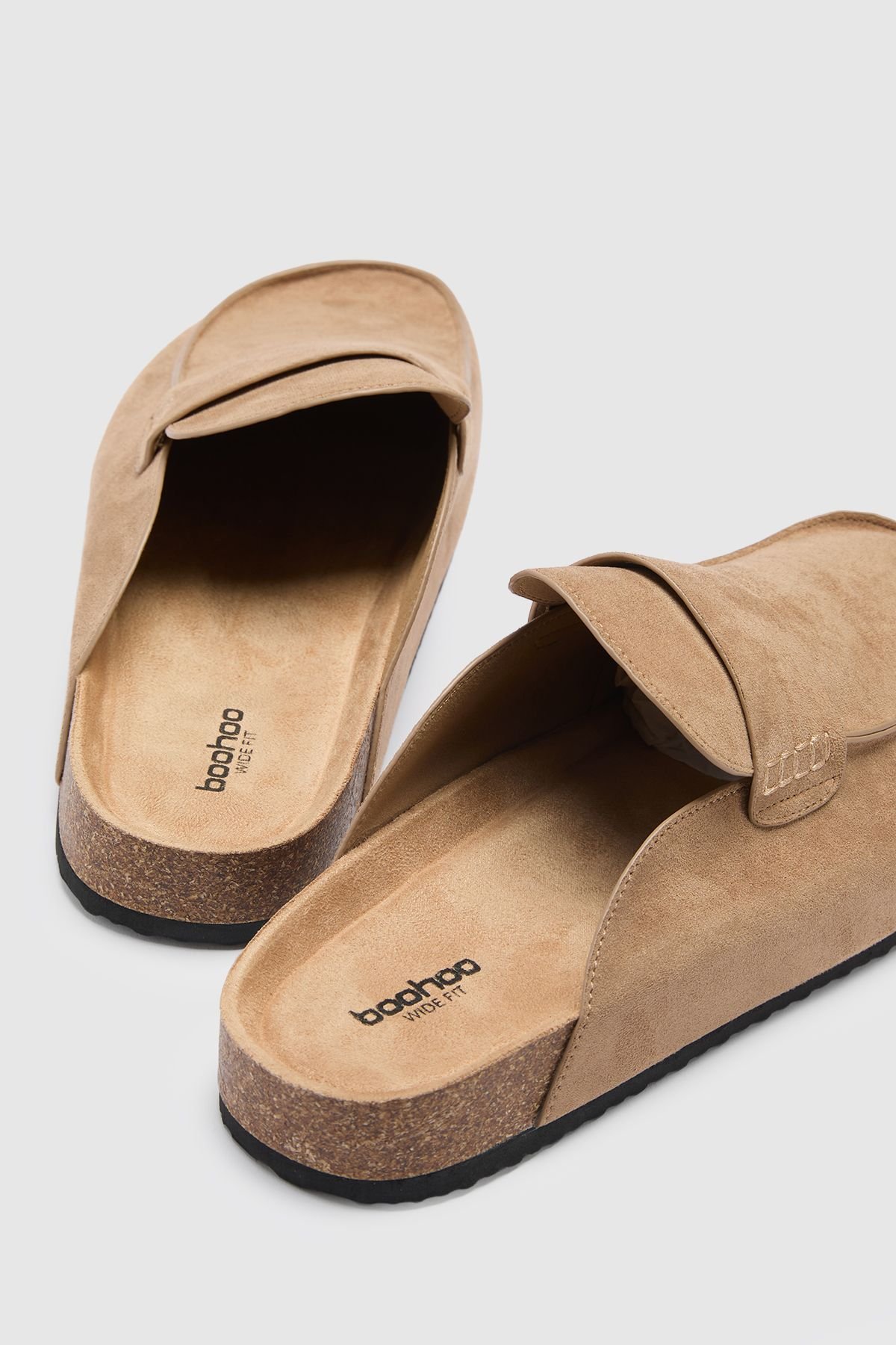Wide Fit Faux Suede Clog Mules With Tab Detail